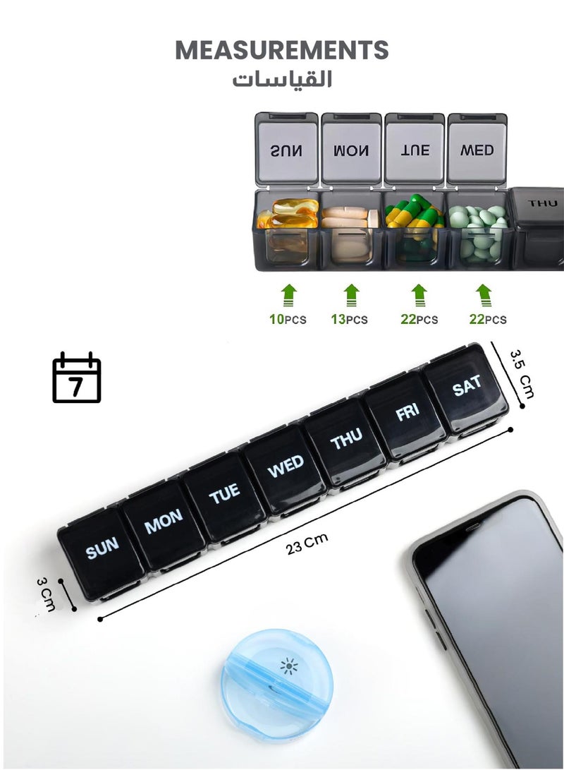 ريست REST Extra Large Weekly Pill Organizer, Weekly Pill Box, 7 Day Pill Case, Oversize Daily Medicine Pill Dispenser, Daily Pill Cases for Pills/Vitamin/Fish Oil/Supplements - Image 3